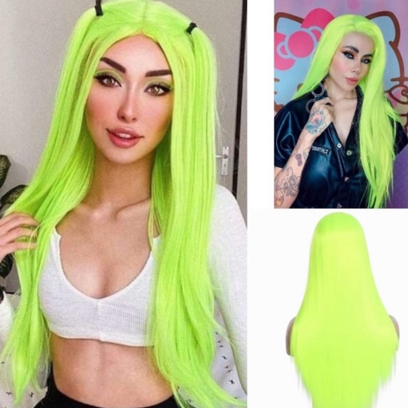 24'' Neon Green Silky Straight Lace Front Wig *NEW*